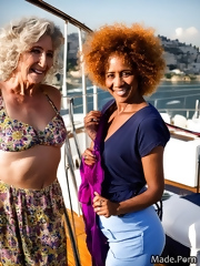 Two old grandmas came to the yacht to their young lover to give him a happy fuck