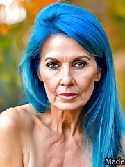 Beautiful mature granny with blue hair wants big love with a big cock